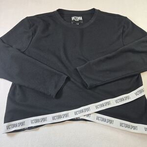 Victoria’s Sport Black Top Women's XL Long Sleeve Semi Cropped Victoria Logo